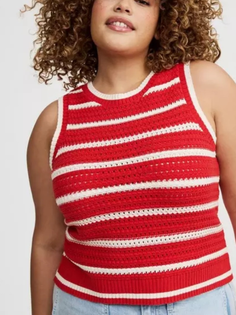 Torrid Red and Cream Striped Knit Sweater Vest, SZ 00X, EUC